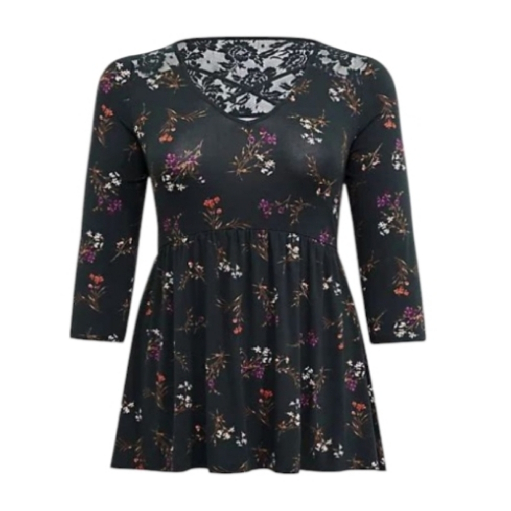 Torrid Super Soft Green Floral Crisscross Babydoll Top Sz 2